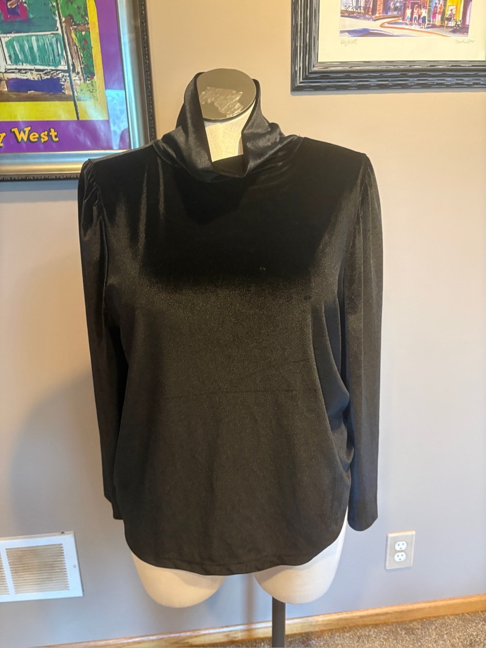 Loft Black Velvet Turtleneck Long Sleeve Top